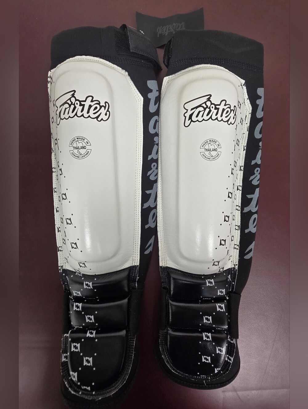 Fairtex Black and White Padded MMA Thai Boxing Leather/neo Shin Guards